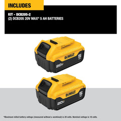 DEWALT 20V MAX XR 5 Ah Lithium Ion Battery 2-Pack Premium High Capacity Cordless Tool Battery Packs (DCB205-2)
