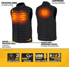 DEWALT DCHV095BD1 Cold Weather Men's Heated Puffer Vest Kit with Battery - Black, Size S