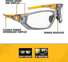 DEWALT DPG112-1D Miter™ Premium Vented No-Slip Safety Glasses – Clear Lens – Vented Frame & Lenses – Rubber Temples & Nosepiece – 1 Pair
